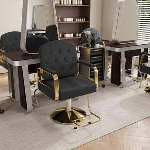 English Elm Hydraulic Salon Chair with Foot Pump Swivel Base Pu Leather Seat for Barber Tattoo Spa Black W2700P410952