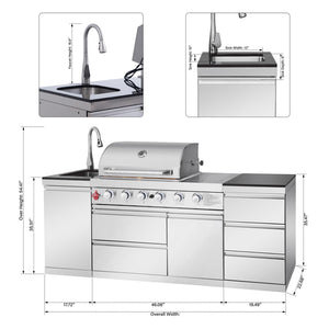 English Elm Outdoor Kitchen Island Grill Station 304 Steel 71500 Btu Propane with Sink W5007S00005