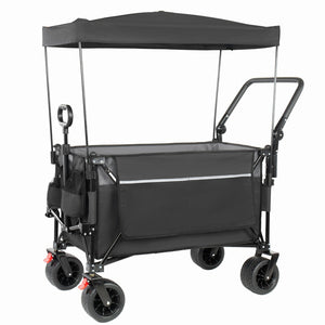 English Elm Multi-functional Heavy Duty Folding Wagon with Canopy Steel Frame All Terrain Wheels Black+ Gray W2932P417662