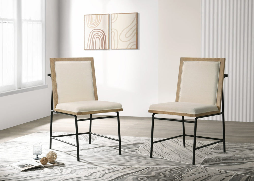 English Elm Torino Oak Finish Dining Chairs with Cream Seat and Black Metal Frame Set of Two B2749P413303