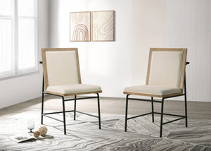 English Elm Torino Oak Finish Dining Chairs with Cream Seat and Black Metal Frame Set of Two B2749P413303