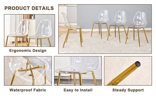 English Elm Table And Chair Set - Modern Wood Texture Mdf Coffee Table With Glass Legs & 4 Transparent Chairs W1151S02076-GIGA