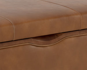 Sunpan Kael Storage Bench – Modern Faux Leather Bench with Antique Brass Legs and Unique Wooden Texture