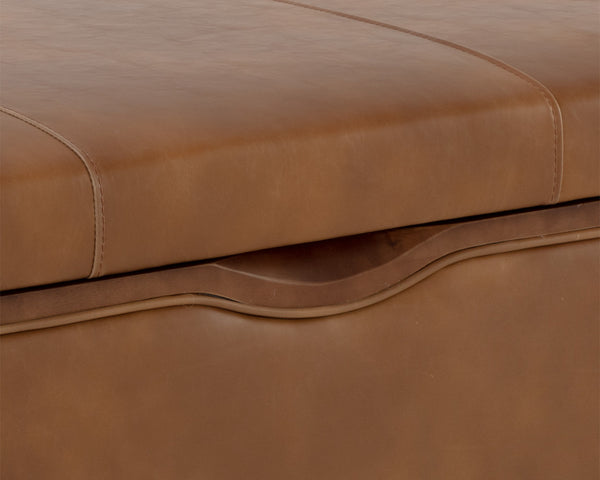 Sunpan Kael Storage Bench – Modern Faux Leather Bench with Antique Brass Legs and Unique Wooden Texture