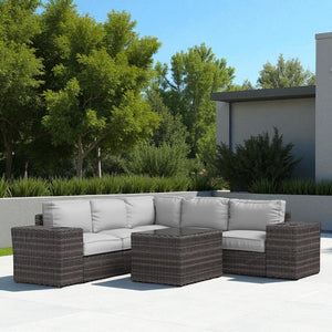 English Elm Fully Assembled Rattan Wicker 8-Piece Outdoor Sectional Set For 4 With Cushions & Side Tables B120S00182