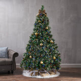 Christopher Knight Home® - Noble House - 7-foot Cashmere Pine and Mixed Needles Pre-Lit Multicolor LED Artificial Christmas Tree with Snowy Branches and Pinecones