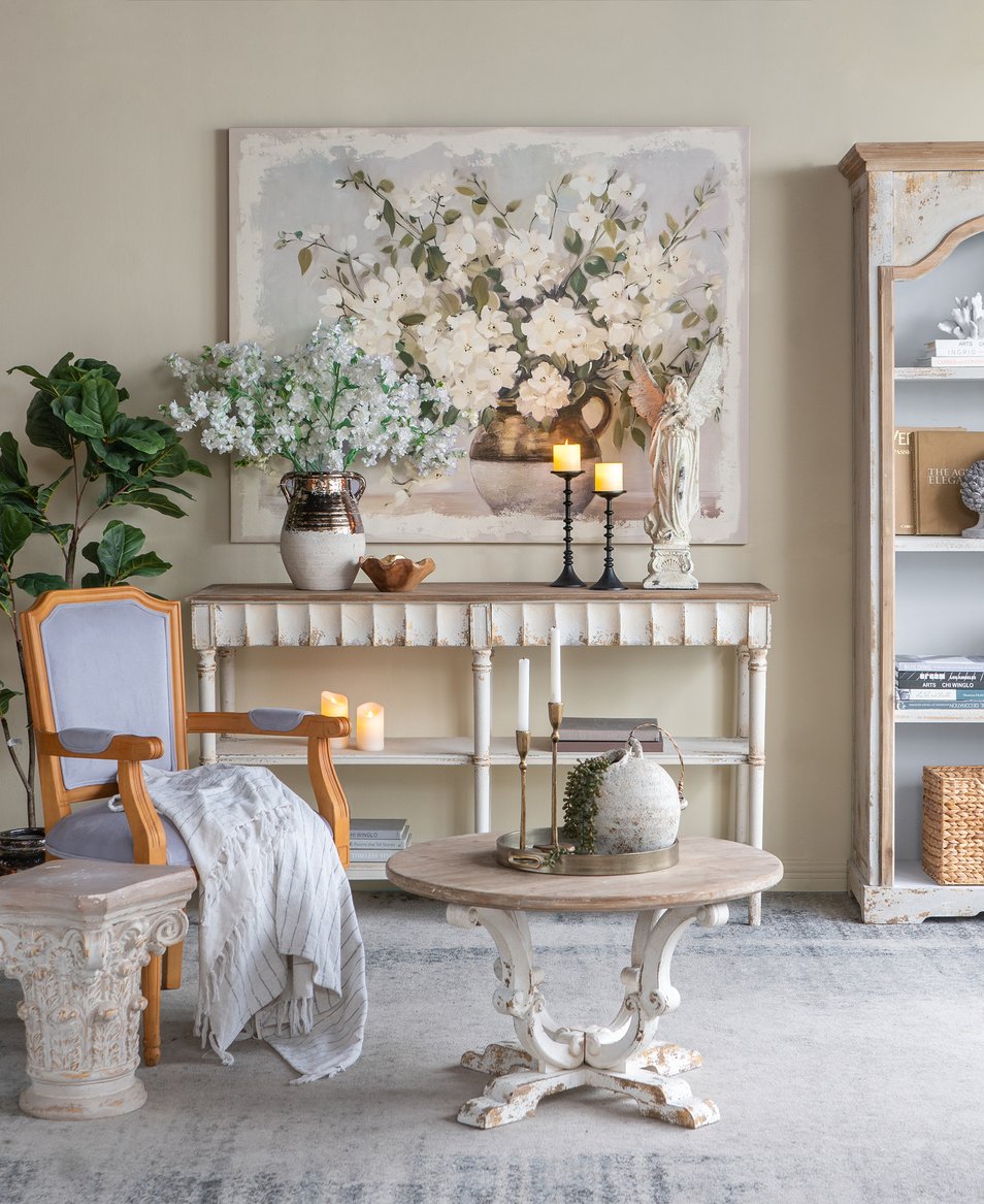 English Elm 59.1x47.2" Large White Blossom Canvas Print in Pine Frame — Romantic Floral Wall Art for Living Room Decor W2078P390177