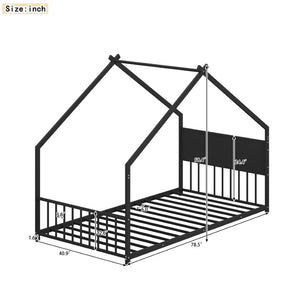 English Elm Twin House Bed Frame with Led Lights Iron Slats Low Profile Kids Bedroom W1820P234194