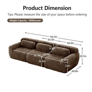 English Elm 114''soft Plush Modular Sectional Sofa with Cloud Cushions for Living Room Theater Chocolate W714S01540