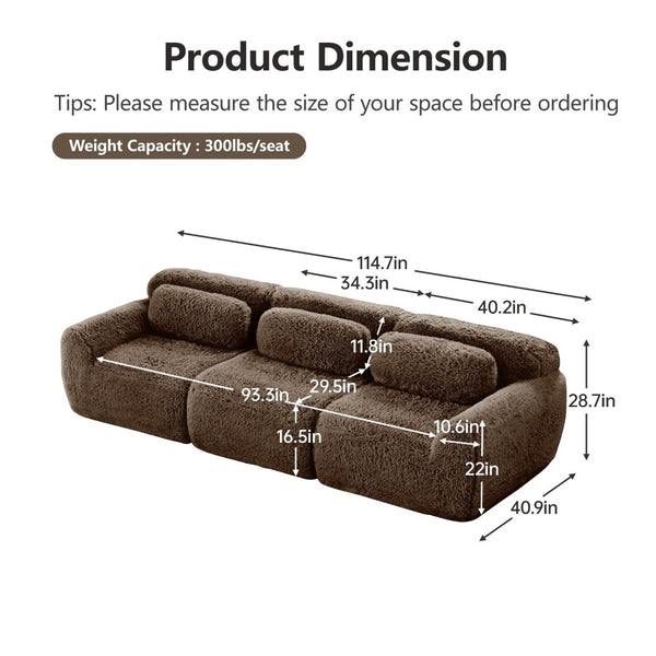 English Elm 114''soft Plush Modular Sectional Sofa with Cloud Cushions for Living Room Theater Chocolate W714S01540