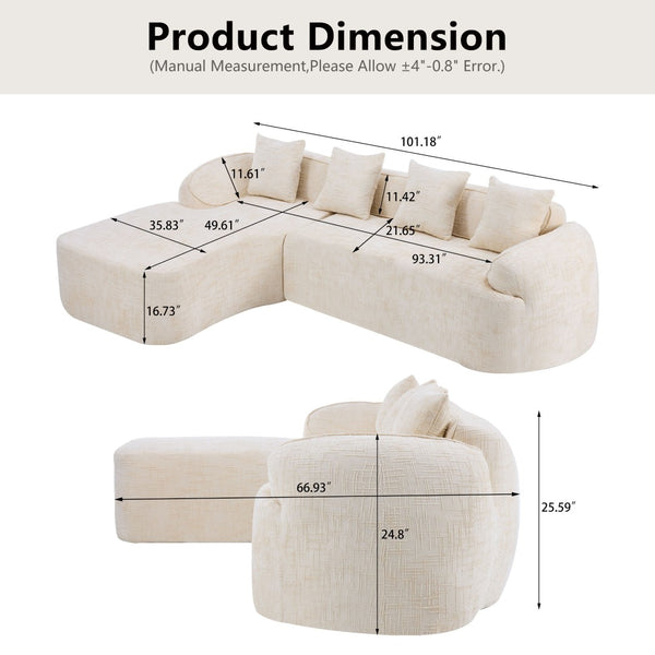 English Elm Beige Chenille L-shaped Sectional Sofa with Chaise Deep Seating and Curved Armrests Beige W3612S00017