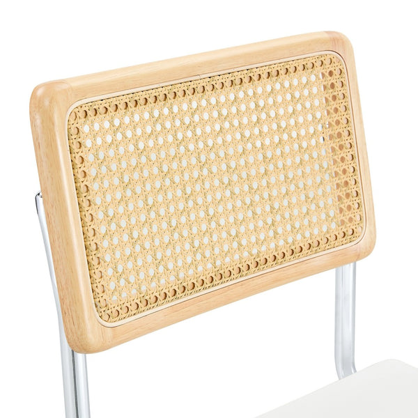 English Elm Natural Rattan Backrest Counter Stools Set of Two with Velvet Seat and Chrome Legs W2920P395620