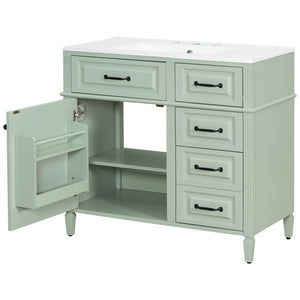 English Elm 36-Inch Modern Bathroom Vanity With Ceramic Sink, Adjustable Shelves, Flip Drawers & Metal Handles N725P350849F