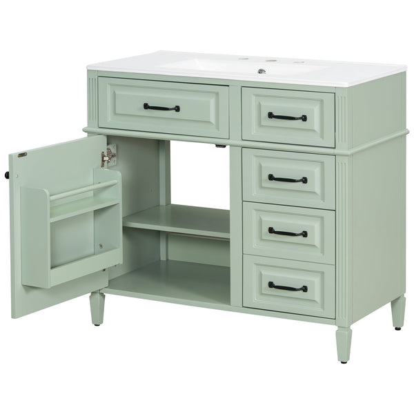 English Elm 36-Inch Modern Bathroom Vanity With Ceramic Sink, Adjustable Shelves, Flip Drawers & Metal Handles N725P350849F