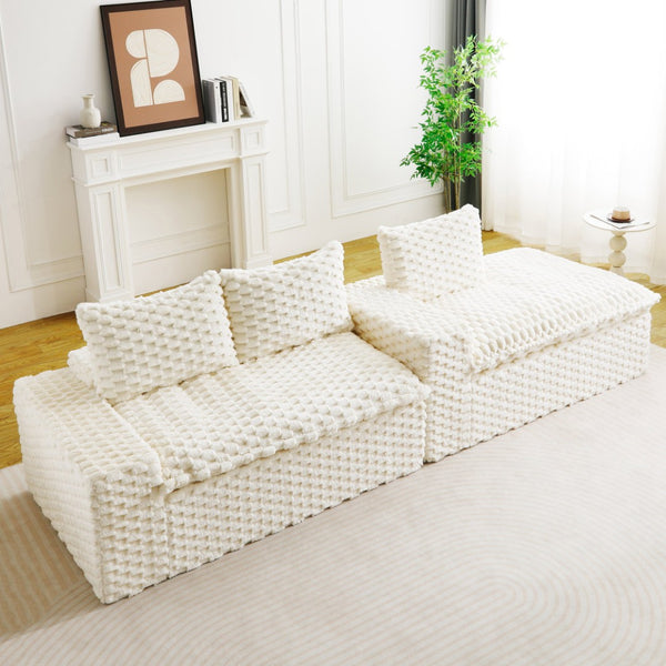 English Elm White Turtle Velvet Convertible Sofa: Chic Twin-Seat Design With Right Chaise For Ultimate Comfort W3371S00036-GIGA