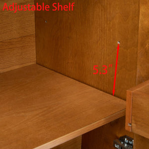 English Elm 31.5" Rustic Wine Cabinet with Solid Wood Handles & Feet, 6-Bottle Rack, 4-Row Glass Holder, Adjustable Shelves W1801P195634