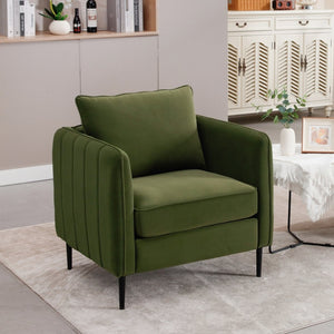 English Elm Accent Velvet Armchair Mid-century Modern Plush Seat with Metal Legs for Any Room Green W3244P325833