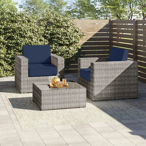 English Elm Fully Assembled Rattan Wicker 3-Piece Seating Set For Two With Plush Cushions & Coffee Table B120S00041