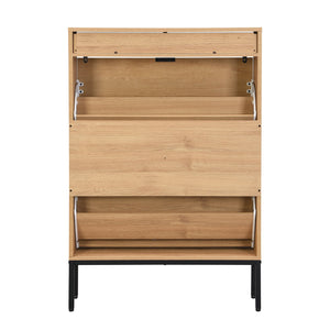 English Elm 16 Pair Large Shoe Storage Cabinet with Tilt Drawers for 12 Pairs, Slim Entryway Organizer, MDF Finish, Modern Design Oak W295P296430