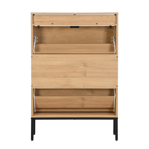 English Elm 16 Pair Large Shoe Storage Cabinet with Tilt Drawers for 12 Pairs, Slim Entryway Organizer, MDF Finish, Modern Design Oak W295P296430