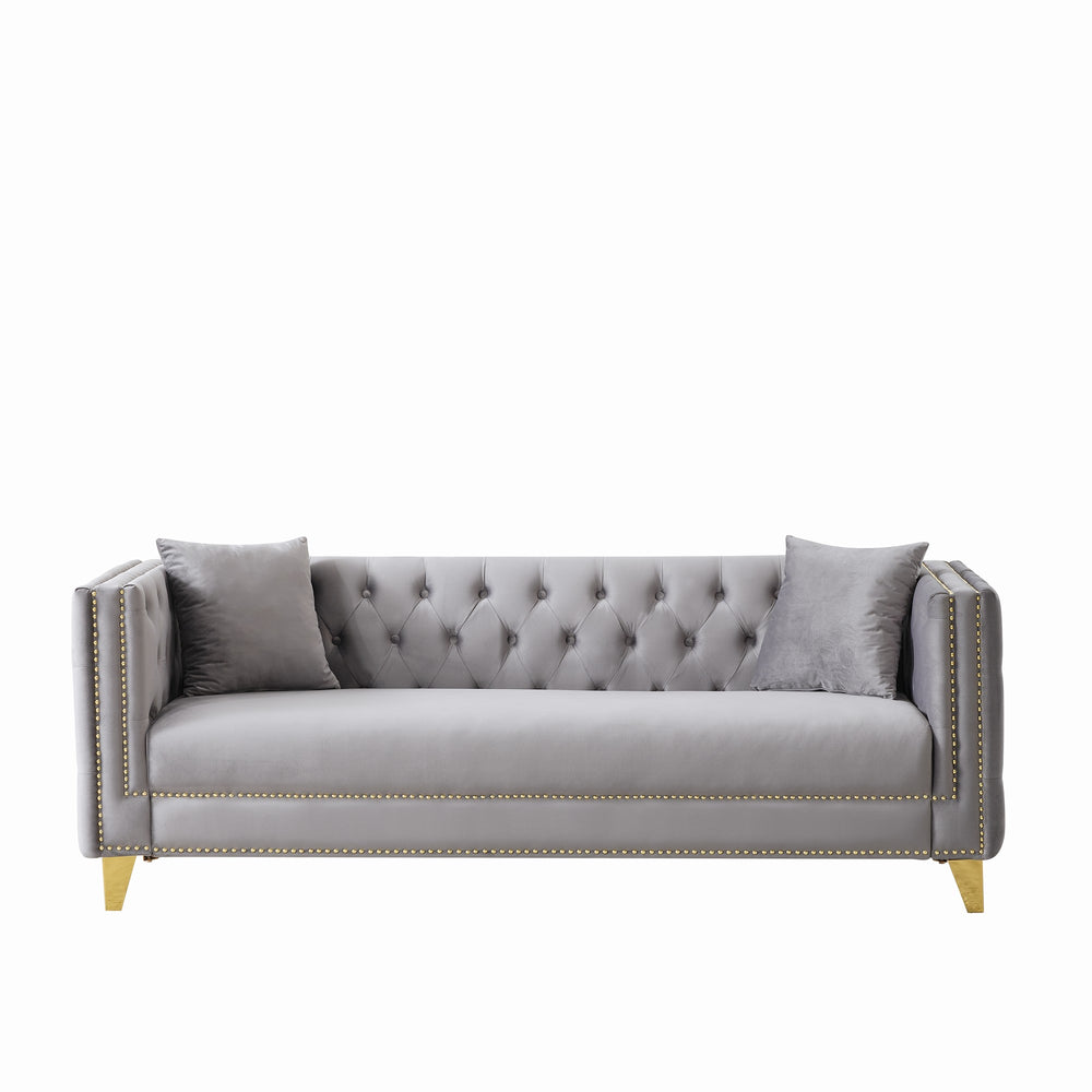 English Elm Chesterfield Velvet Sofa - Luxurious 3-Seat Deep Tufted Couch With Nailhead Trim For Modern Spaces W3373S00033