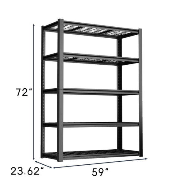 English Elm 59" Wide Black Metal Shelving Unit with Removable Dividers for Garage or Office T3625P455778