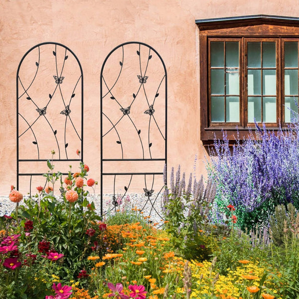 English Elm 4 Pack Powder-coated Metal Garden Trellis Panels Rustproof Climbing Plant Support Outdoor W1586P268059