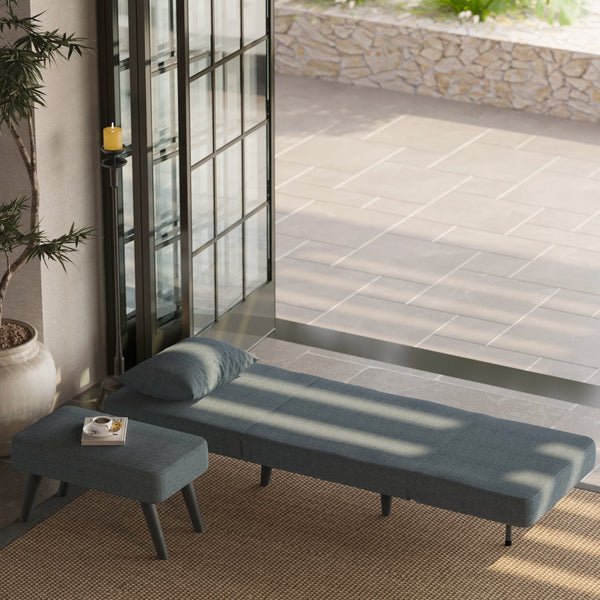 English Elm 3 Foldable Linen Chaise Lounge with Adjustable Backrest Footrest Detachable Pillow Convertible Sofa Bed for Small Spaces Grey 50.59 L x 27.76 W x 11.22 H W1716P280540