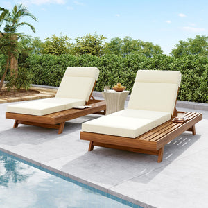 English Elm Christopher Knight Home® - Lounge Chaise Set With Adjustable Headrest, Acacia Wood Frame & Water-Resistant Cushions For Outdoors N770P253442T_N770P285267B