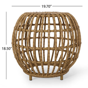 English Elm Christopher Knight Home® - OTTAWA Side Table Light Brown PE Rattan & Iron — Handcrafted Boho Outdoor Accent, Durable, No Assembly 70907.00