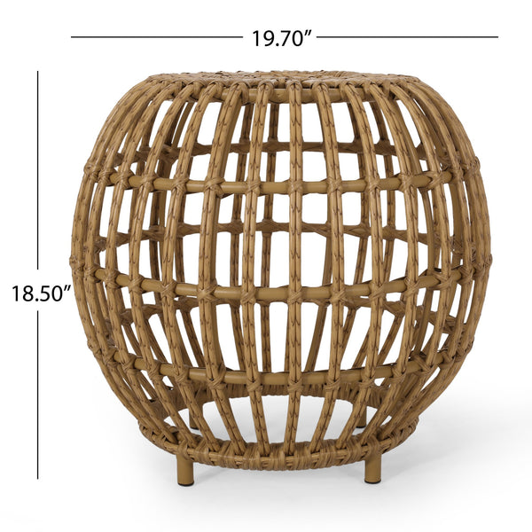 English Elm Christopher Knight Home® - OTTAWA Side Table Light Brown PE Rattan & Iron — Handcrafted Boho Outdoor Accent, Durable, No Assembly 70907.00