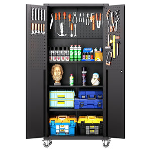 English Elm 71" Rolling Steel Garage Cabinet Lockable Doors Adjustable Shelves Heavy Duty T2398P413023