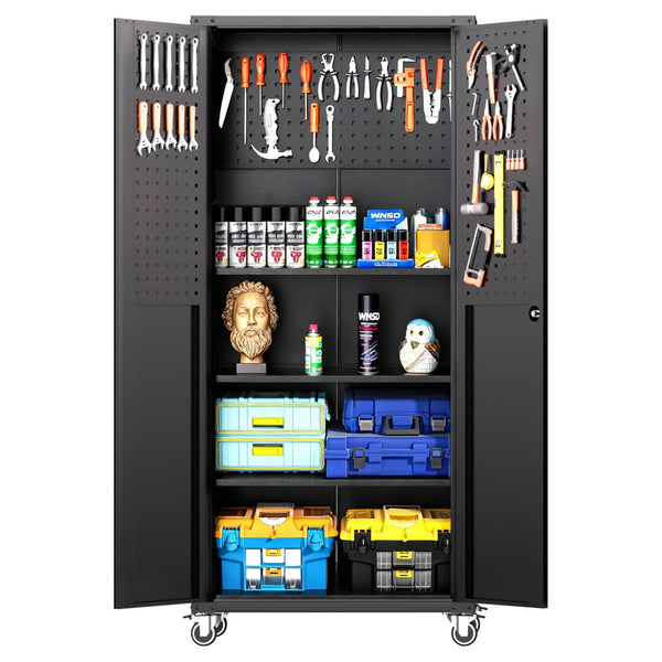English Elm 71" Rolling Steel Garage Cabinet Lockable Doors Adjustable Shelves Heavy Duty T2398P413023