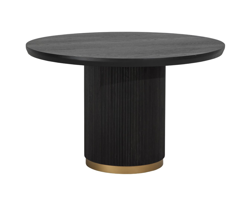Sunpan KALLA Dining Table - 48" Round Charcoal Oak with Gold Base - Modern Elegance for Any Space 112515