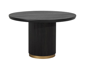 Sunpan KALLA Dining Table - 48" Round Charcoal Oak with Gold Base - Modern Elegance for Any Space 112515