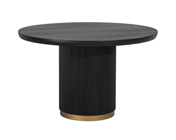 Sunpan KALLA Dining Table - 48" Round Charcoal Oak with Gold Base - Modern Elegance for Any Space 112515