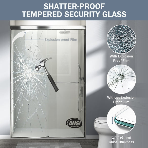 English Elm 44-48 in Semi-frameless Bypass Sliding Shower Door Tempered Glass Alcove Enclosure W1573P239435
