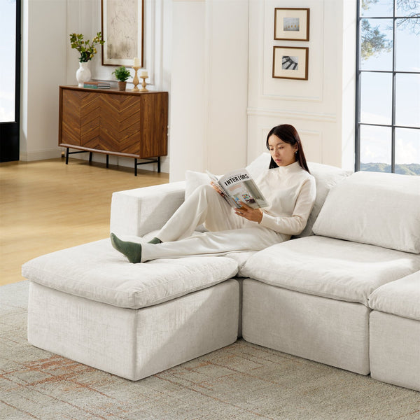 English Elm 143" Cloud Sectional Couch - 52" Chaise U-Shaped Modular Chenille Sofa, Deep Seats, No Assembly W1117S00235