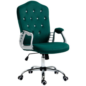 English Elm Vinsetto Elegant Velvet Office Chair With Adjustable Height, Swivel Wheels & Tilt Function, Dark Green W2225P229731-GIGA
