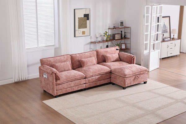 English Elm United Oversized 112" Modular Sectional Sofa Cloud Couch With Storage Ottoman, Usb Ports & Comfort Design W1568S00185-GIGA