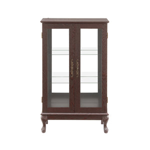 English Elm Cherry Curio Cabinet with Lighted Tempered Glass, Mirrored Back, Adjustable Shelves & Antique Handle W1758P300118