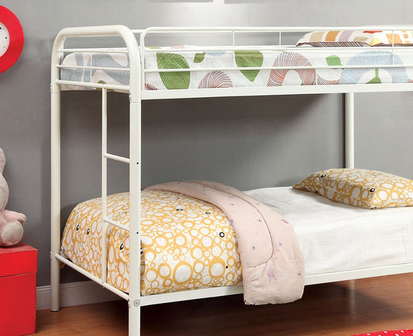 English Elm Full Metal Twin-Over-Twin Bunk Bed White Finish — Sturdy Steel Frame, Dual Ladders, Safety Rails, Space-Saving Design B2741P353765