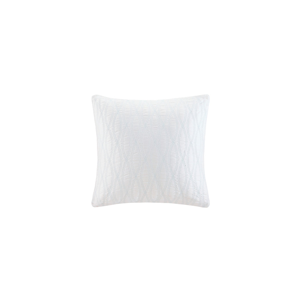 English Elm Square Pillow Ivory 16x16" Coastline Aqua Embroidered Conch Shell Coral Motif 100% Cotton Jacquard B03595804
