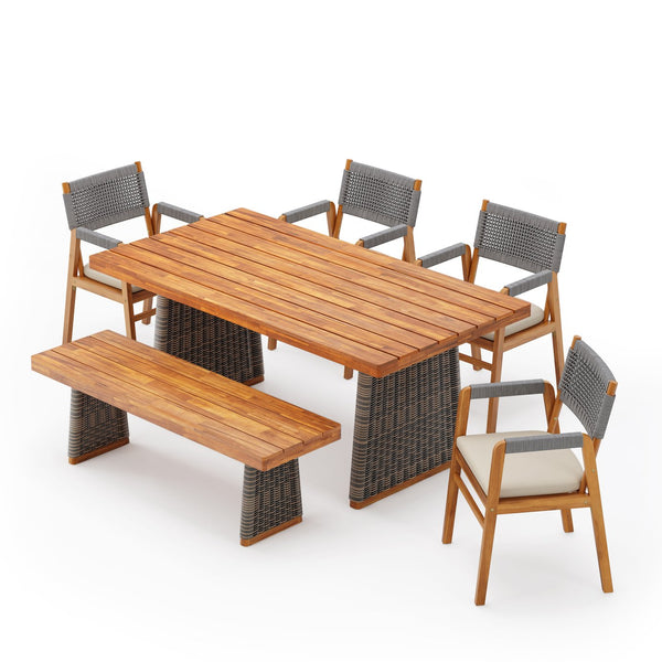 English Elm Christopher Knight Home® - Outdoor 6-Piece Acacia Wood Dining Set With Rattan Legs & Comfortable Cushions For Stylish Gatherings N773OD00043G