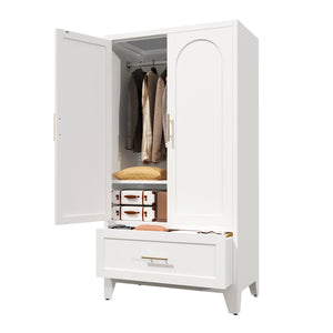 English Elm 60" Tall Metal Wardrobe Cabinet with Drawer & Adjustable Shelf, Steel 2-Door Closet for Small Spaces W3387P351621