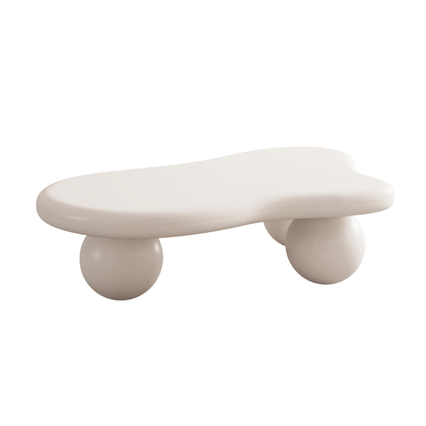 English Elm 47 Inch Cloud-Shaped Coffee Table With Elegant Cream Finish & 3 Ball Legs For Modern Living Spaces W1435S00014