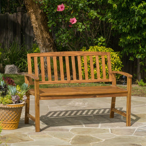 English Elm Christopher Knight Home® - LOJA Bench - Acacia Wood Outdoor Bench with Ergonomic Curved Backrest, Durable Stable Construction Teak 57495.00ACA