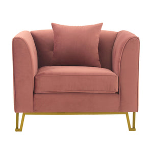 English Elm Wynnora Blush Fabric Upholstered Accent Chair with Plush Cushions, Brushed Gold Legs, Stable Metal Base B2736P354353