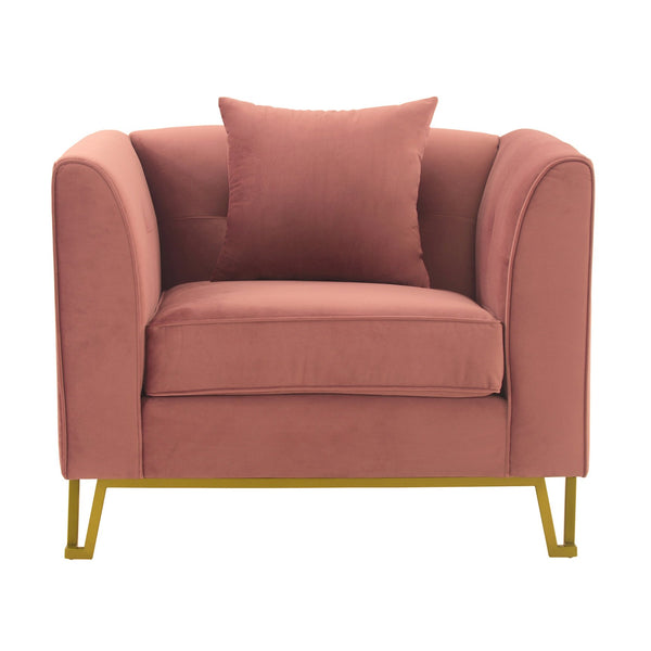 English Elm Wynnora Blush Fabric Upholstered Accent Chair with Plush Cushions, Brushed Gold Legs, Stable Metal Base B2736P354353