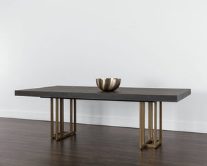 Sunpan Baldessara 94.5" Rustic Bronze Dining Table with Stylish Oak Veneer Top for Modern Elegance